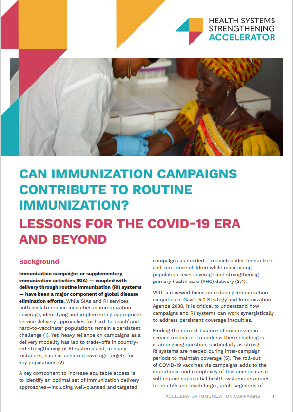 Cover Image for Health Systems Strengthening Accelerator report on immunization campaigns