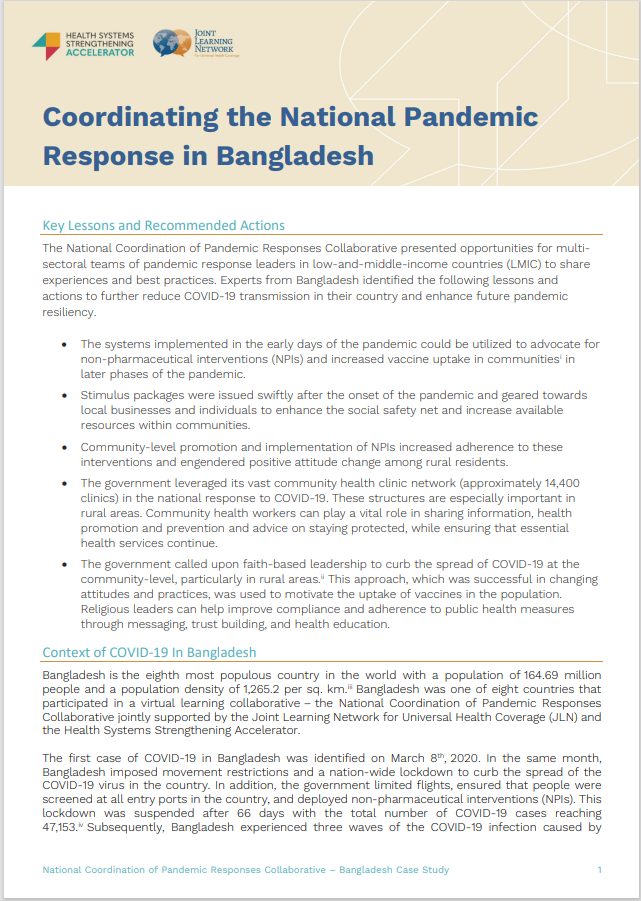 Coordinating the National Pandemic Response in Bangladesh