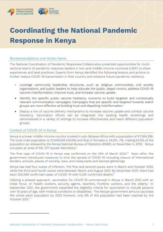 Coordinating the National Pandemic Response in Kenya