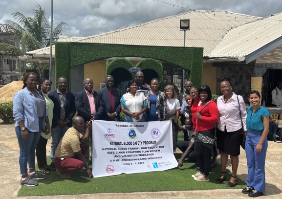 The Health Systems Strengthening Accelerator team meets with key safe blood stakeholders in Liberia. Photo credit: the Accelerator